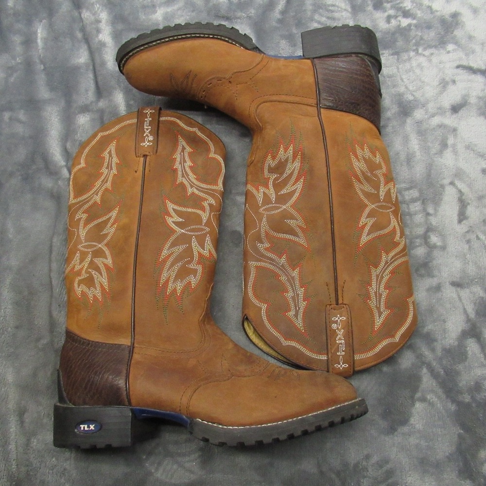 Tony Lama Women 7.5B Cowboy Boots Brown Red Leather Square Toe Western Riding - Picture 9 of 16